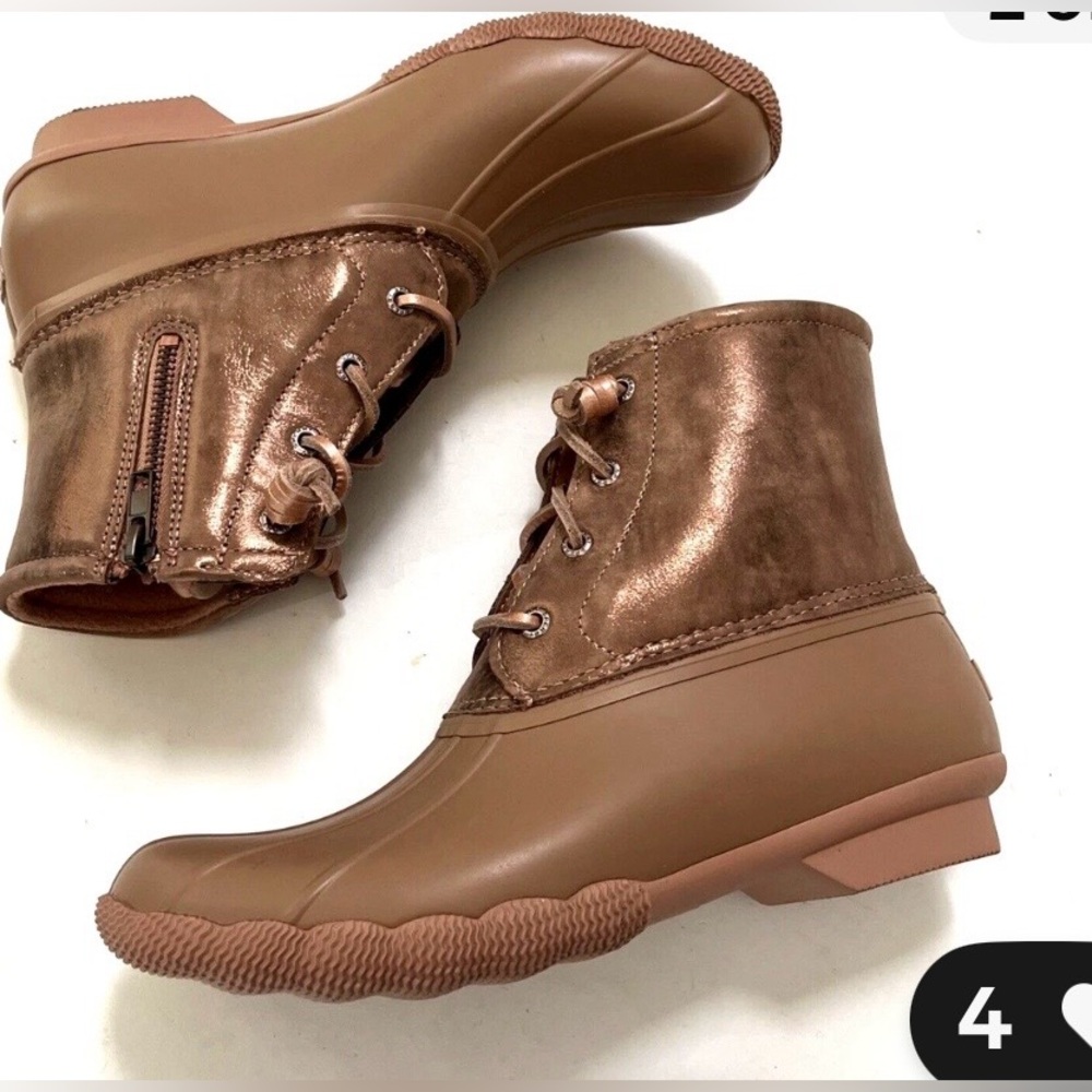 Womens Sperry Sz 10 Saltwater Shimmer Rose Bronze Gold Duck Boots 🥾 🥾NWOT